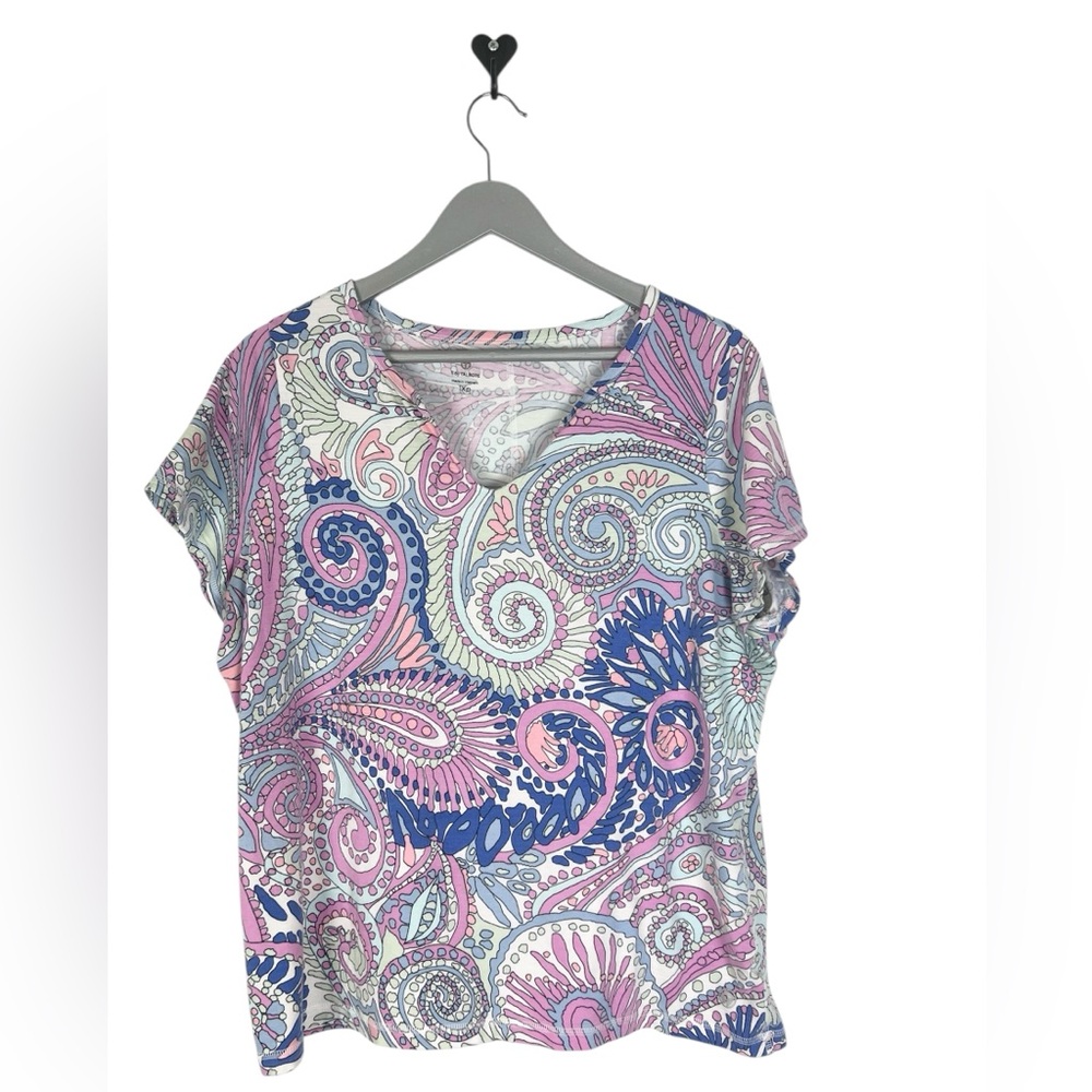 T by Talbots plus size 1XP activewear tee shirt split V neck colorful modern